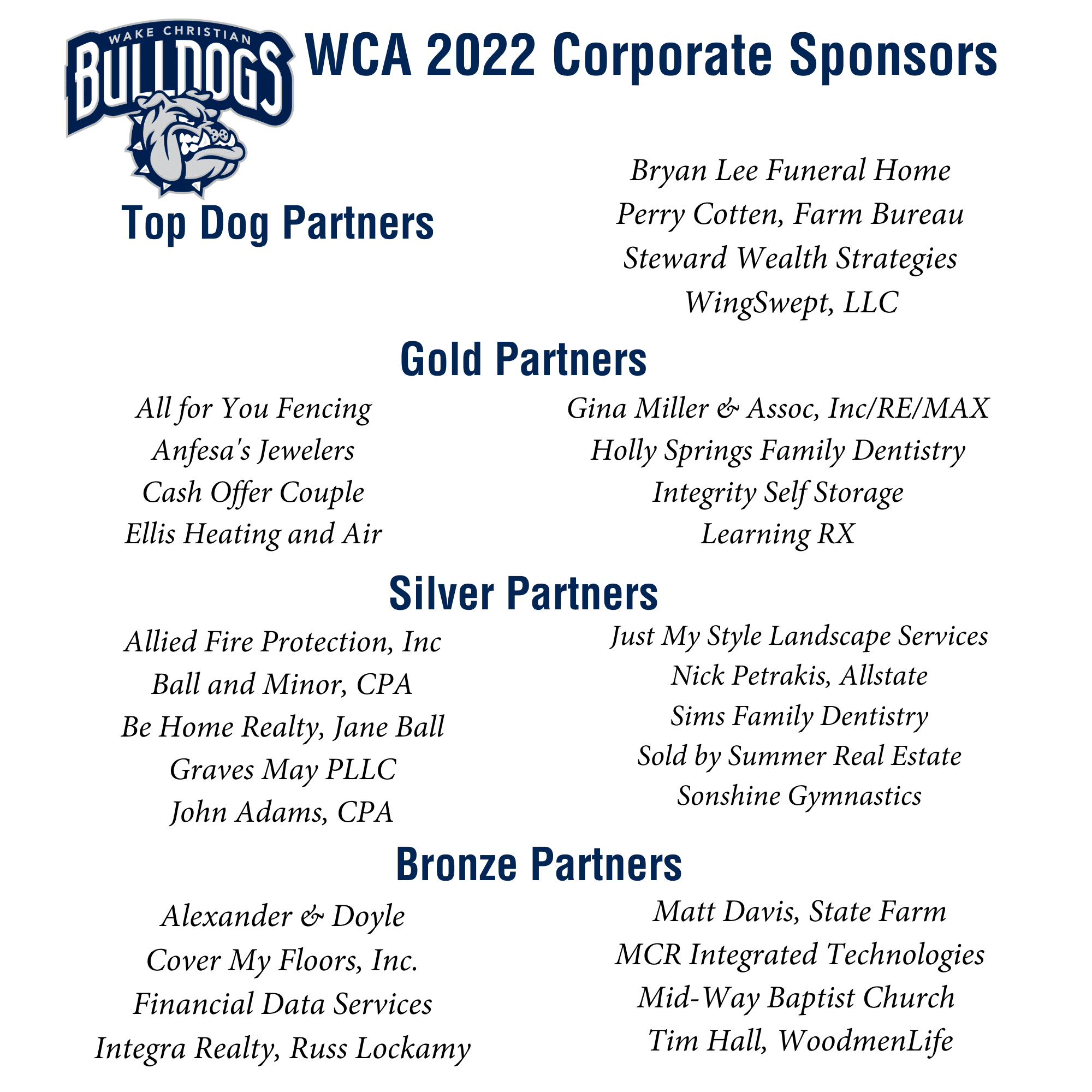 Corporate Sponsor List (3) - Wake Christian Academy