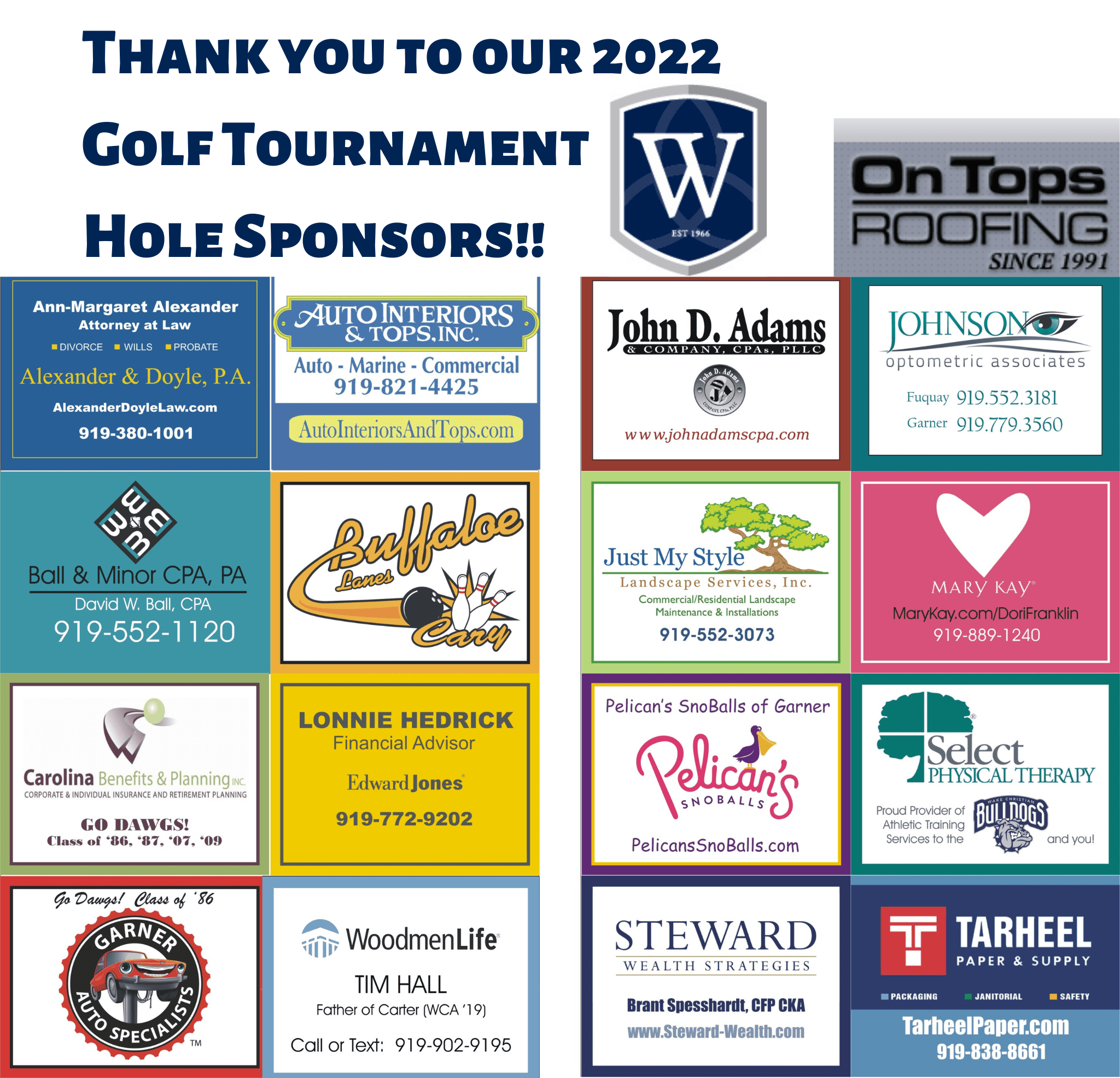 Thank You To Our 2022 Golf Tournament Hole Sponsors!! - Wake Christian 